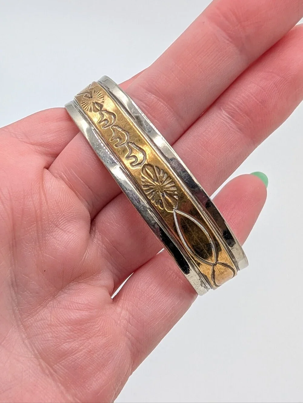 Sterling and 14k Native American Cuff Bracelet